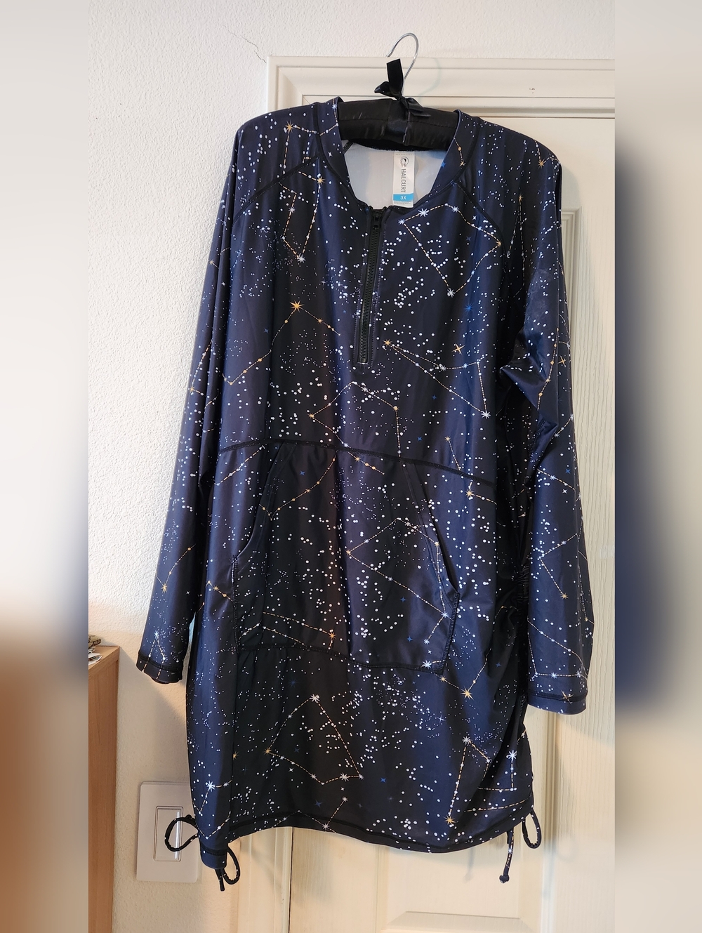 Halcurt Black Starfield Pullover Long Sleeve Swim Rash Guard Half-Zip Size 3X